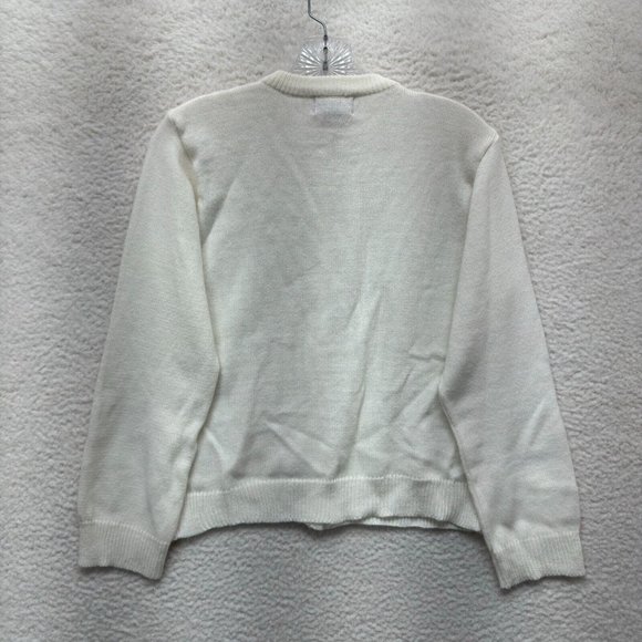 Vintage Coquette Grandma Cardigan Sweater White Pearl Cable Knit - Picture 2 of 6